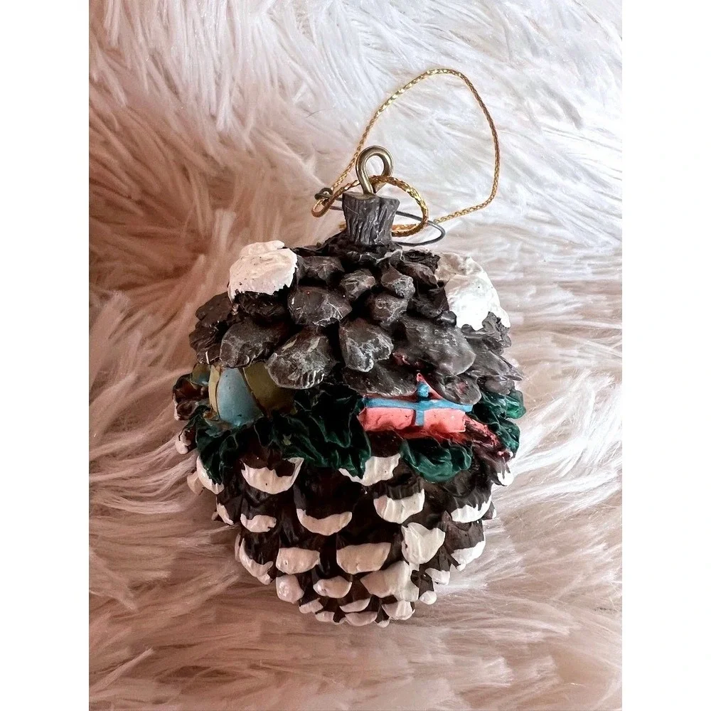 Pine Cone Christmas Ornaments Set 2 Cardinal Mice Snow Woodland Charm Forest
